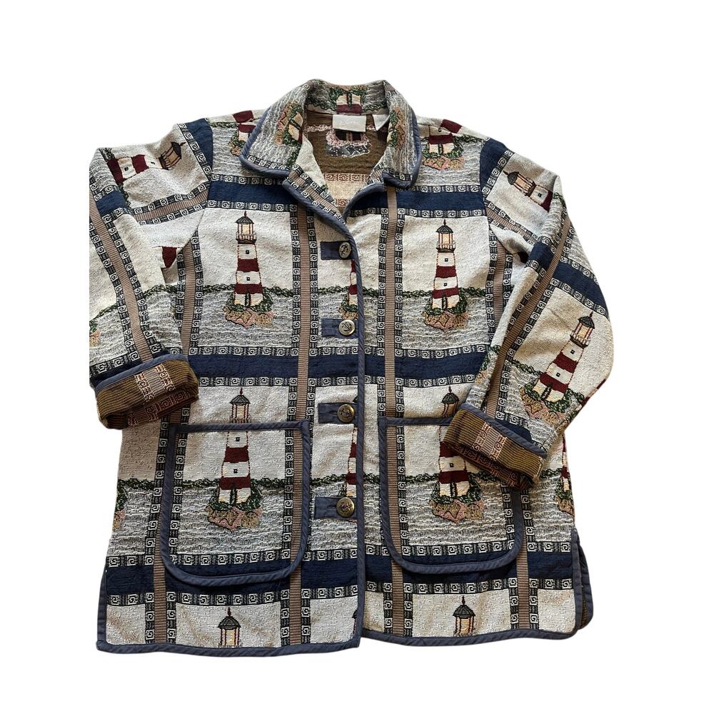 Vintage Blair Lighthouse Tapestry Jacket Women's Medium Coastal Cottagecore